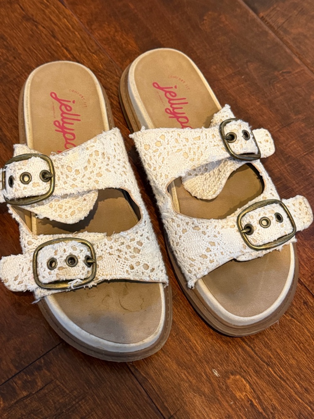 Jellypop Cream Crochet Double-Buckle Slide Sandals
